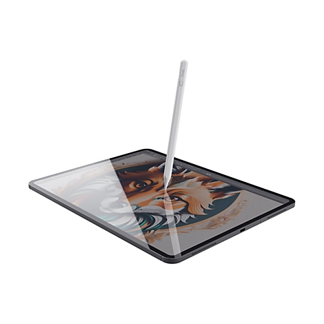Ein Tablet mit einem Stift, der darüber schwebt. Auf dem Bildschirm ist ein Fuchs-Gesicht zu sehen.
