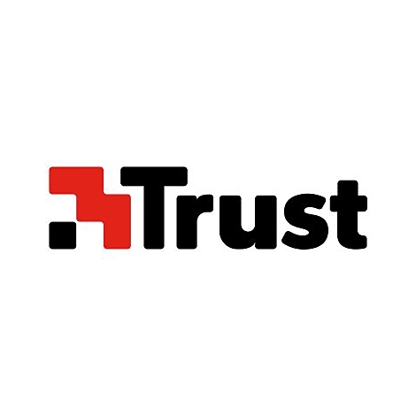 Das Logo der Marke Trust mit rotem Treppensymbol und dem schwarzen Schriftzug Trust.