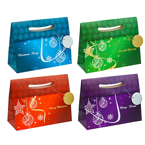 TSI Pochettes cadeaux de Noël Série Élégante, polypropylène, L 330 x P 140 x H 260 mm, lot de 12, 4 motifs assortis