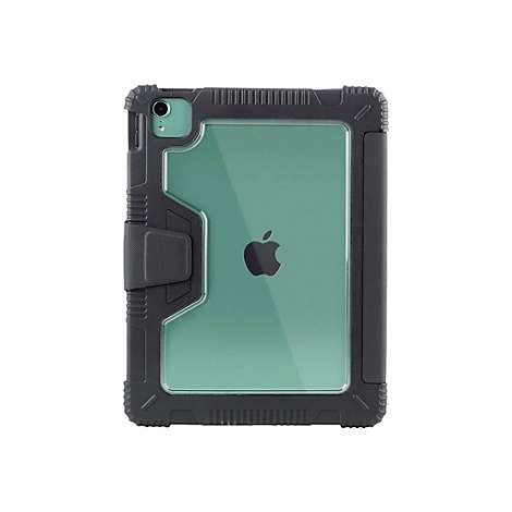 Schwarze SchutzhÃ¼lle fÃ¼r ein Tablet, mit grÃ¼ner RÃ¼ckseite. Das Apple-Logo ist sichtbar.