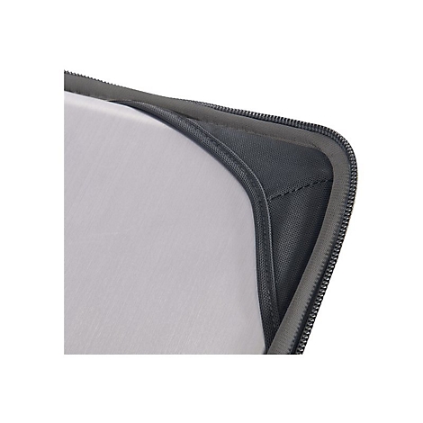 Ausschnitt einer hellgrauen Laptoptasche. Dunkelgraue EckverstÃ¤rkung. ReiÃŸverschluss am Rand.