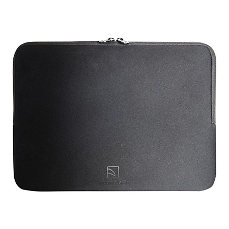 Schwarze Laptoptasche mit ReiÃŸverschluss. Unten rechts kleines Logo.