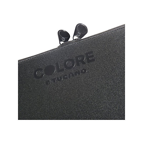Schwarze Tasche mit ReiÃŸverschluss, Markennamen COLORE und TUCANO.