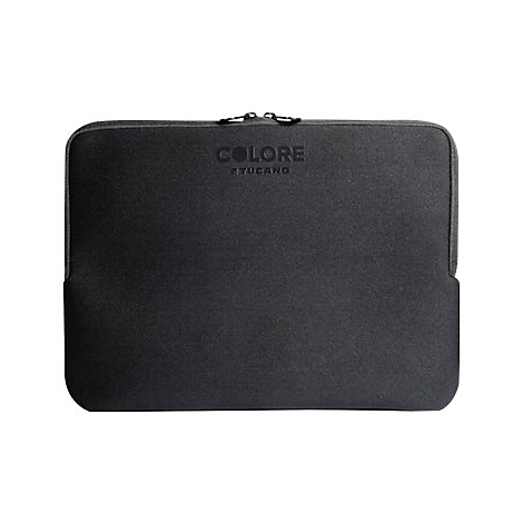 Schwarze Laptoptasche mit ReiÃŸverschluss und dem Logo COLORE by Tucano.
