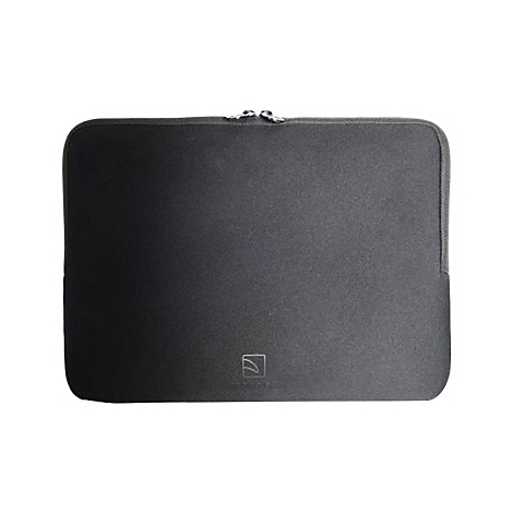 Schwarze Laptoptasche mit ReiÃŸverschluss, kleines Logo unten.