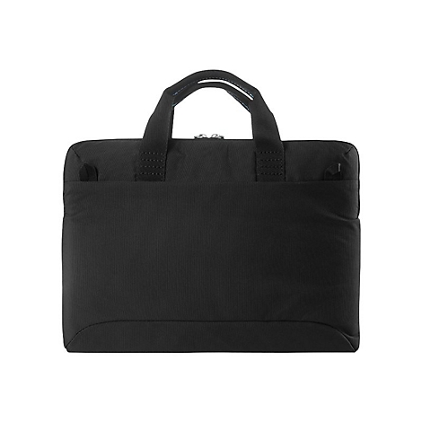 Schwarze Laptoptasche mit Tragegriffen und ReiÃŸverschluss.