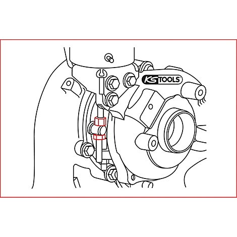 Technische Zeichnung eines Bauteils mit KS TOOLS Logo. Zwei rot umrandete Teile sind hervorgehoben.