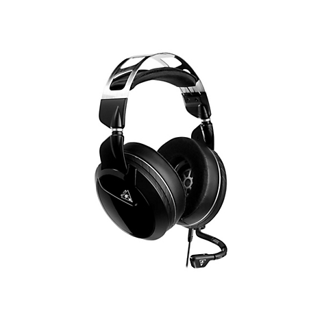 Schwarzes Gaming-Headset mit silbernen Akzenten und Mikrofon.