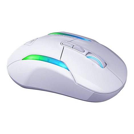 Weisse Gaming-Maus mit LED-Beleuchtung, Herstellerlogo und Schriftzug 'Turtle Beach'.