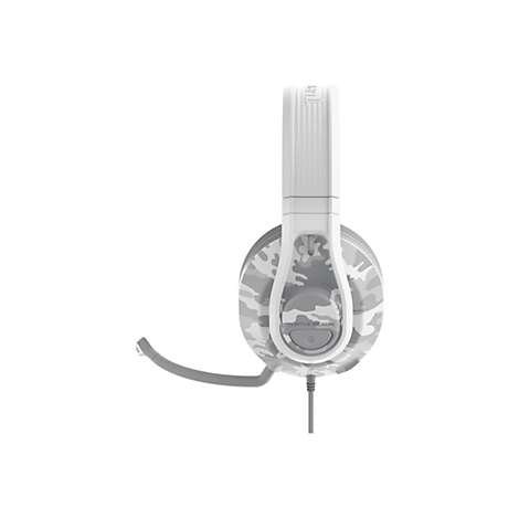 Weiß-graues Headset mit Camouflage-Muster, Mikrofon, Kabel, Herstellerlogo: Turtle Beach.