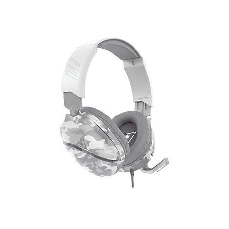 Hellgraues Gaming-Headset mit Tarnmuster an den Ohrmuscheln und Mikrofon.