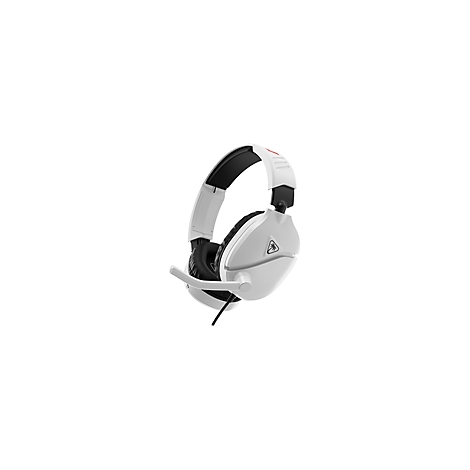 Casque de jeu blanc avec microphone et oreillettes noirs.