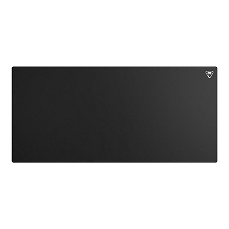 Tapis de souris noir avec logo dans le coin.