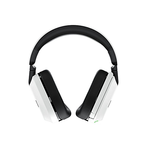 Draufsicht auf Kopfhörer in Weiß und Schwarz auf weißem Hintergrund.