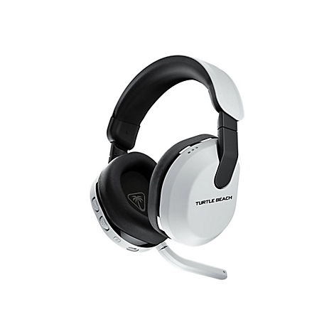 Weißes Gaming-Headset mit schwarzem Kopfband und Ohrmuscheln. Mit Mikrofon und Turtle Beach Schriftzug.