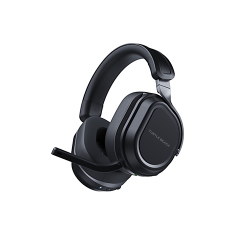 Schwarzes Gaming-Headset. Ohrmuscheln, Kopfbügel und Mikrofon sind zu sehen. Auf der Ohrmuschel steht "TURTLE BEACH".