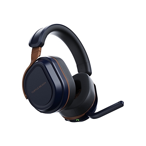 Blau-braunes Turtle Beach Gaming-Headset. Die Kopfhörer sind mit einem Mikrofon ausgestattet.