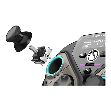 Detailaufnahme eines Gamecontrollers. Einzelne Teile sind abgebildet: der Joystick, der Hall-Sensor, das Gehäuse mit Knöpfen.