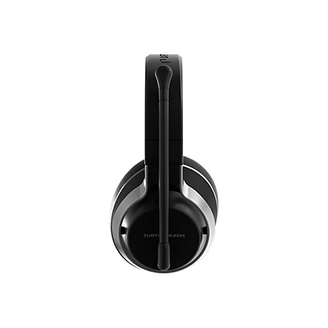 Schwarzes Headset mit Mikrofon. Die Ohrmuschel zeigt den Schriftzug TURTLE BEACH.