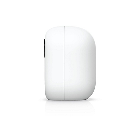 Weißes, abgerundetes Gerät, dessen Seite durch eine dunkle Linie geteilt ist. Minimalistisches Design, glatte Oberfläche.