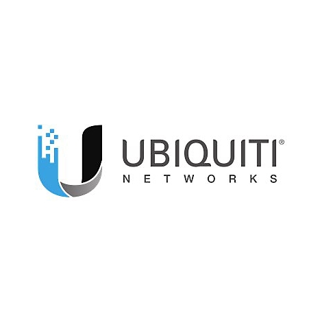 Logo von Ubiquiti Networks: U-förmiges Symbol mit blau-pixeligem Element, gefolgt vom Schriftzug "UBIQUITI NETWORKS".