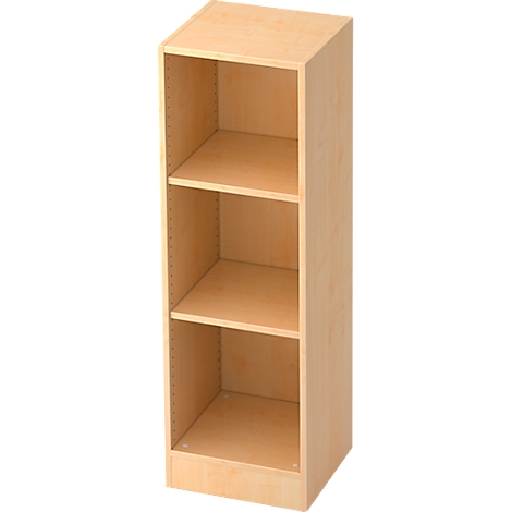 A light brown, upright shelf with three open compartments. The surface and sides are smooth and wood-like.