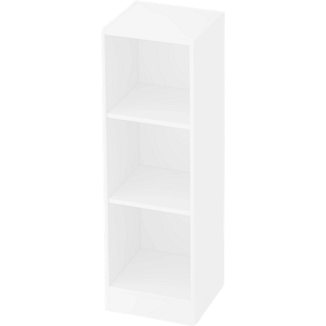 White shelf with three compartments, which is located in a studio.