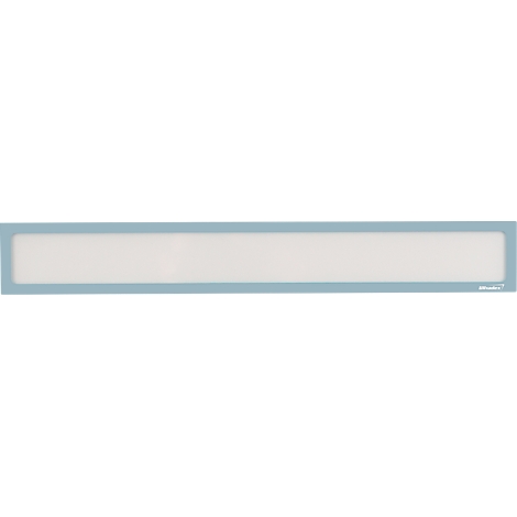 Rectangular white element with a light blue frame. A small inscription is located at the bottom right.