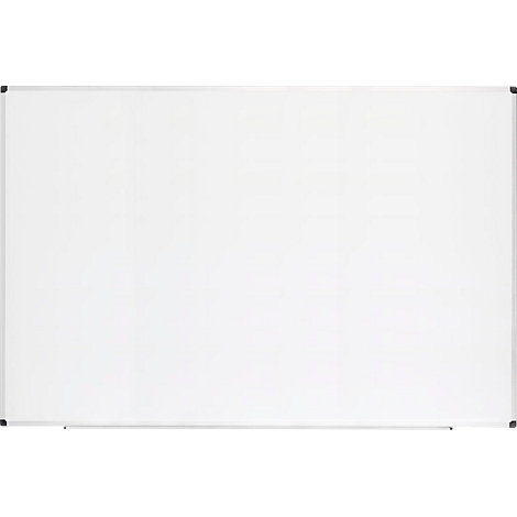 Große weiße, rechteckige Tafel mit silbernem Rahmen.