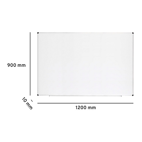 Weißes Whiteboard, Abmessungen: 900 x 1200 x 10 mm.