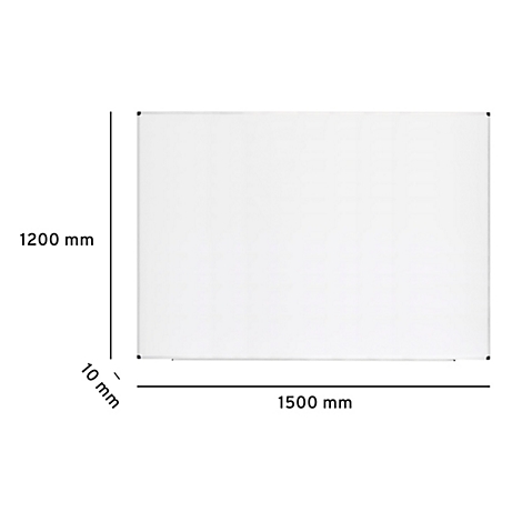 Weißes Whiteboard mit den Maßen 1500 mm x 1200 mm. Dicke: 10 mm.