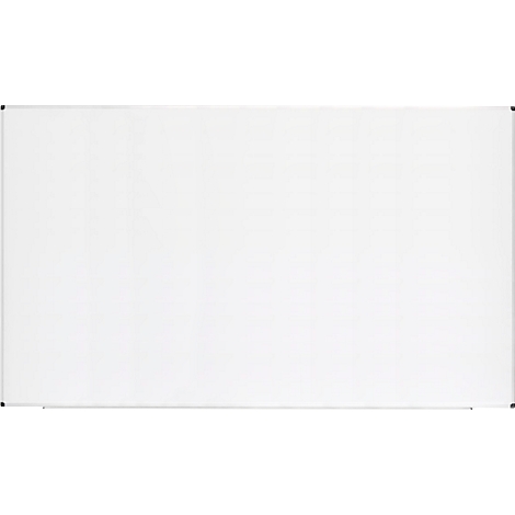 Ein großes, weißes Whiteboard mit silbernem Rahmen, leer. Der Hintergrund ist weiß.