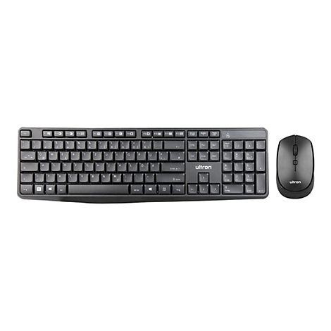 Schwarzes Ultron Tastatur- und Maus-Set auf weißem Hintergrund.