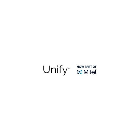 Das Unify-Logo steht links neben dem Text 'NOW PART OF Mitel' mit einem Mitel-Logo.