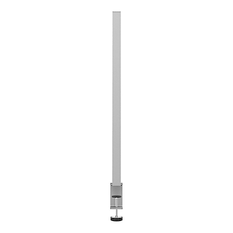 Support de moniteur gris en forme de pilier. La forme est oblongue, rectangulaire et légèrement floue.