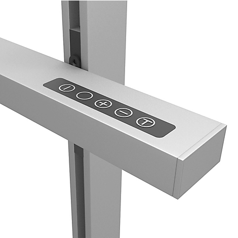 Panneau de commande gris avec des symboles de contrôle.