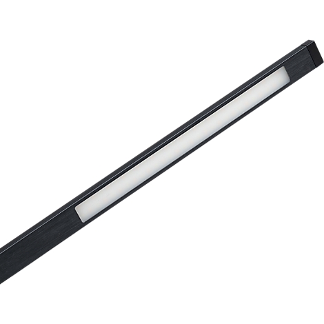 Schmale, schwarze LED-Lichtleiste diagonal vor weißem Hintergrund.