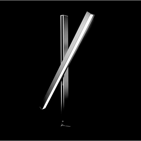 Two metal bars crossing. The front bar lights up white. Black background.