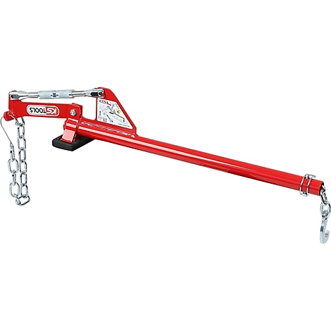 Rotes Werkzeug mit Kette und Haken, KS TOOLS Logo. Werkzeug zum Anheben oder Spannen von Gegenständen.