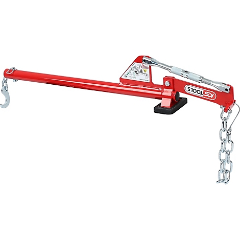 Rote Getriebeabzieher mit Kette und Haken. 'KS TOOLS' Logo. Hebel und Kette zum Spannen.