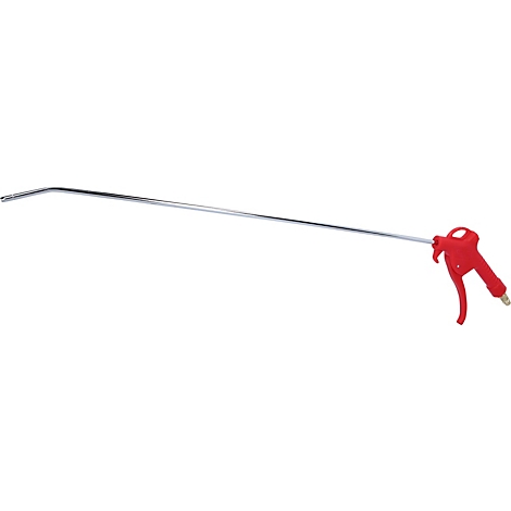 Eine rote Druckluftpistole mit langem Metallrohr.