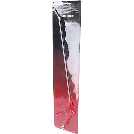 Langstielige rote Druckluftpistole in transparenter Verpackung.