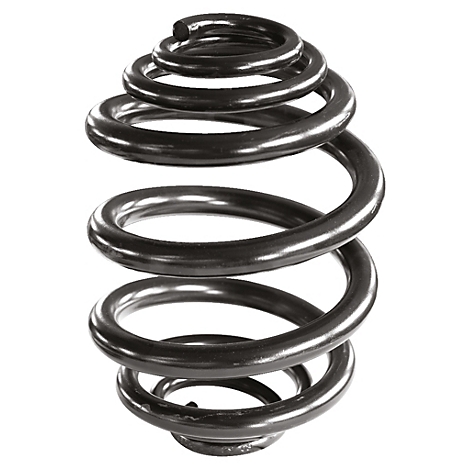 Drahtspirale aus Metall vor weißem Hintergrund. Die Spirale windet sich in gleichmäßigen Windungen nach oben.