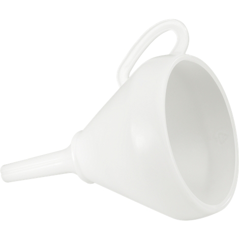 White funnel, with handle, against a white background.