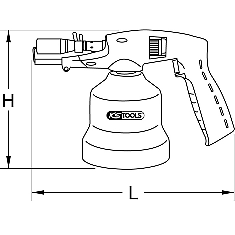 Zeichnung einer Druckluft-Reinigungspistole, mit Maßen H und L, und KS TOOLS Logo.