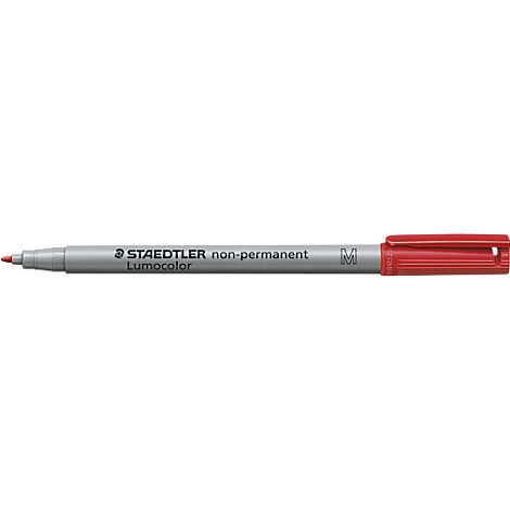 A red Staedtler Lumocolor non-permanent marker.