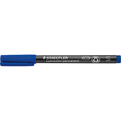 Blue Staedtler Lumocolor permanent marker. The words "STAEDTLER" and "Lumocolor permanent" are visible.