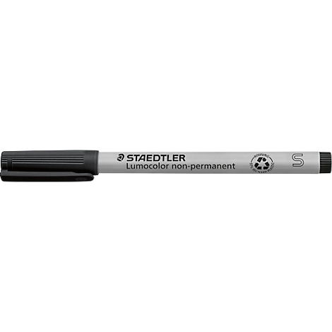 A black STAEDTLER Lumocolor non-permanent marker with a black tip.