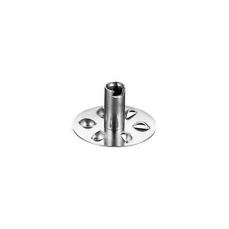Ein silberner, runder Metall-Isolierstift mit mittigem Schaft und eingestanzten Noppen auf einer flachen Basis.