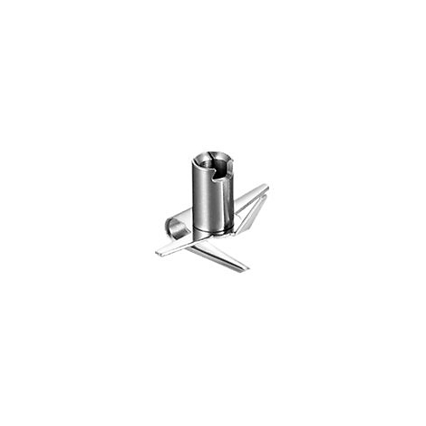 Edelstahl-Messeraufsatz für einen Zerkleinerer oder Mixer mit zylindrischer Halterung.